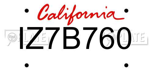 IZ7B760 California License Plate
