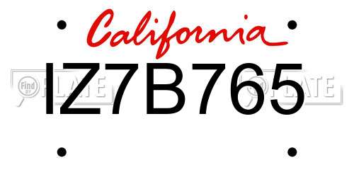 IZ7B765 California License Plate
