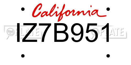 IZ7B951 California License Plate
