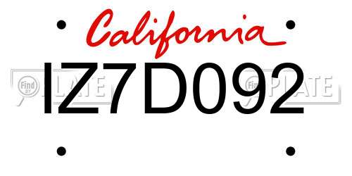 IZ7D092 California License Plate
