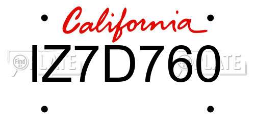 IZ7D760 California License Plate