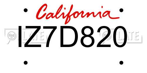 IZ7D820 California License Plate