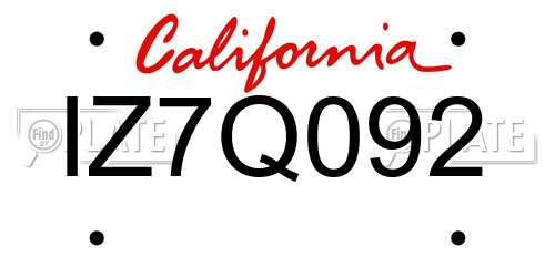 IZ7Q092 California License Plate