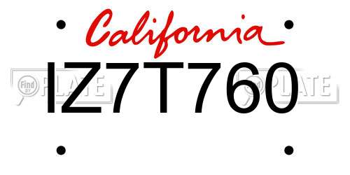 IZ7T760 California License Plate