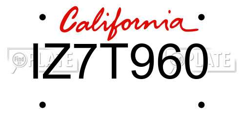 IZ7T960 California License Plate