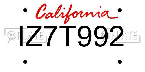 IZ7T992 California License Plate