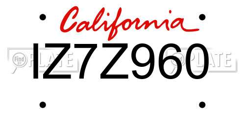 IZ7Z960 California License Plate
