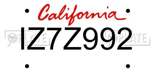 IZ7Z992 California License Plate