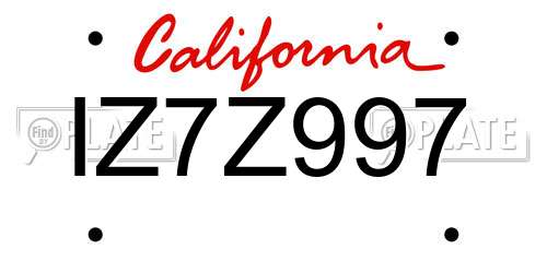 IZ7Z997 California License Plate