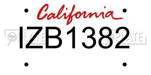 IZB1382 California License Plate