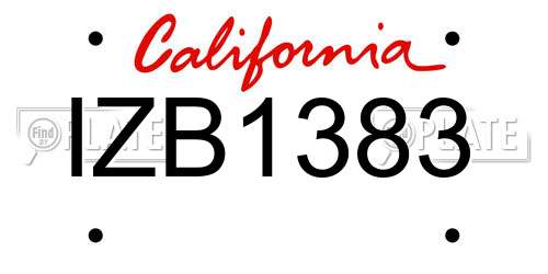IZB1383 California License Plate