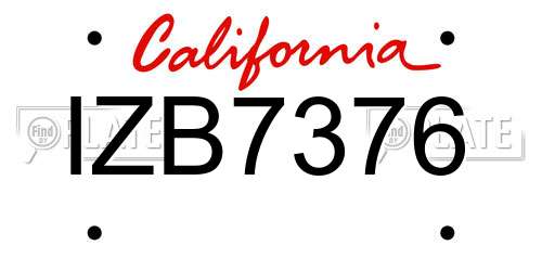 IZB7376 California License Plate