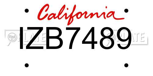 IZB7489 California License Plate