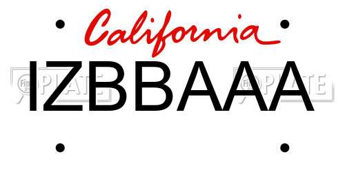 IZBBAAA California License Plate