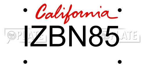 IZBN85 California License Plate