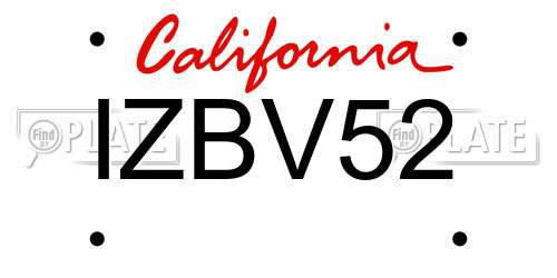 IZBV52 California License Plate