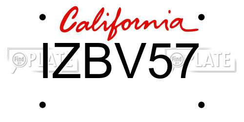 IZBV57 California License Plate