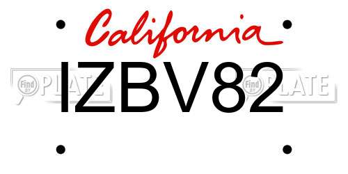 IZBV82 California License Plate