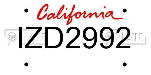 IZD2992 California License Plate