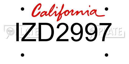 IZD2997 California License Plate