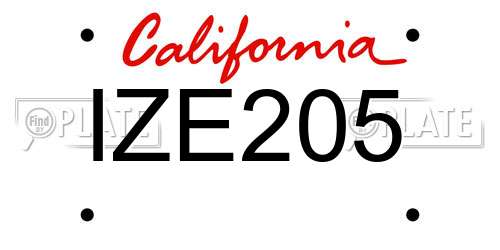 IZE205 California License Plate
