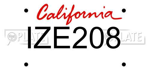IZE208 California License Plate