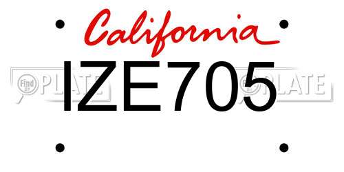 IZE705 California License Plate