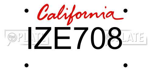IZE708 California License Plate