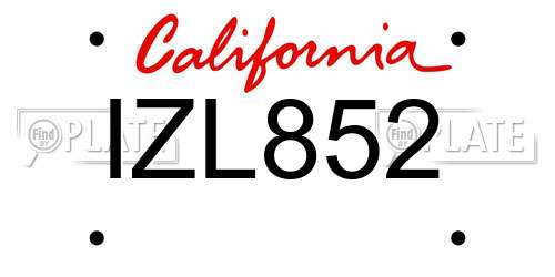 IZL852 California License Plate