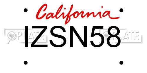 IZSN58 California License Plate