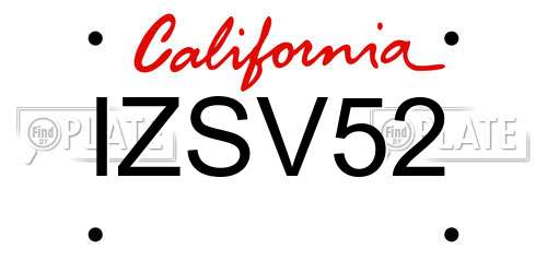 IZSV52 California License Plate