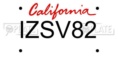 IZSV82 California License Plate