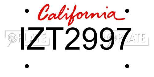 IZT2997 California License Plate