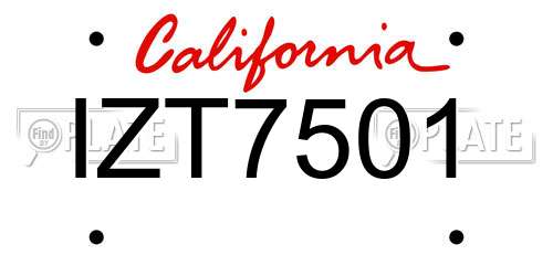 IZT7501 California License Plate