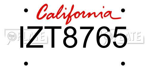 IZT8765 California License Plate