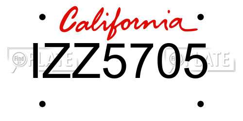 IZZ5705 California License Plate