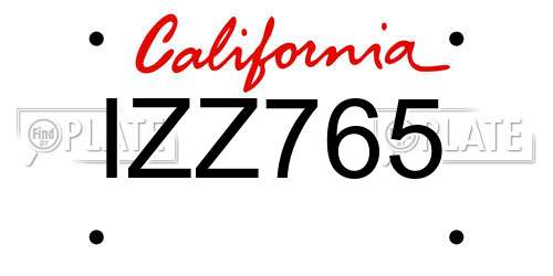 IZZ765 California License Plate