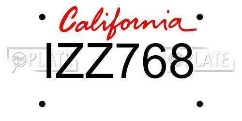 IZZ768 California License Plate