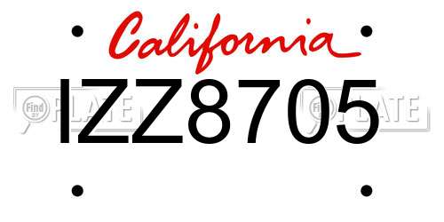IZZ8705 California License Plate
