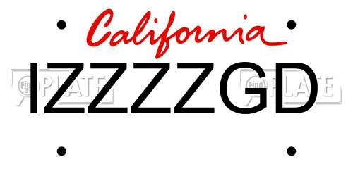 IZZZZGD California License Plate