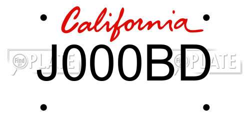 J000BD California License Plate