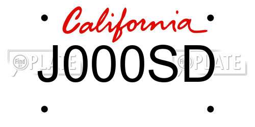 J000SD California License Plate