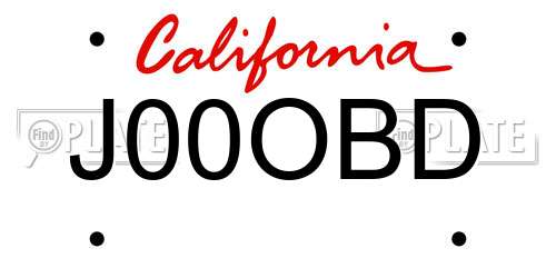 J00OBD California License Plate