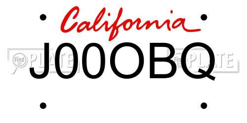 J00OBQ California License Plate