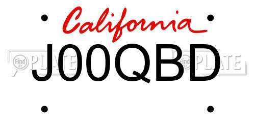 J00QBD California License Plate