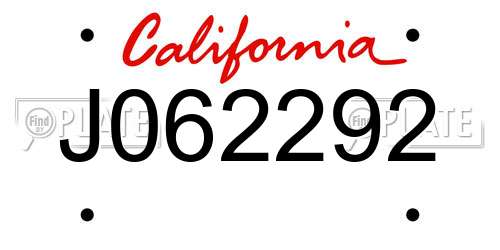 J062292 California License Plate