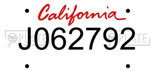 J062792 California License Plate