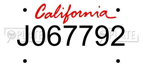 J067792 California License Plate