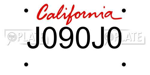 J090J0 California License Plate