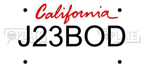 J23BOD California License Plate